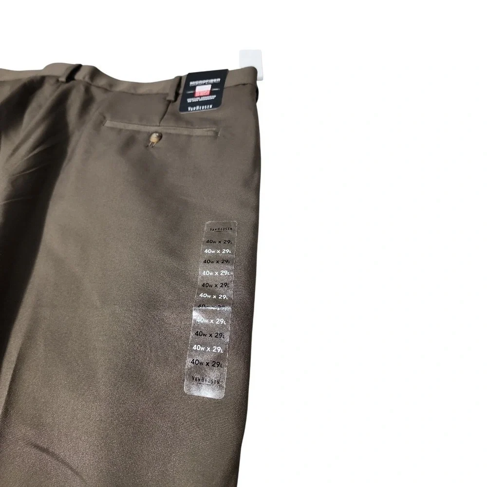 Van Heusen Dress Pants Mens 40x29 Brown Pleated Professional Microfiber